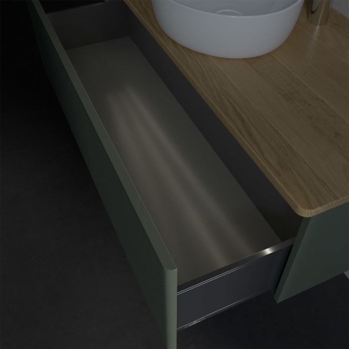 Villeroy & Boch Antao Waschbeckenunterschrank, 120 x 36 cm, 1 Auszug mit LED-Licht, Front mit Struktur, mit Hahnloch, für Waschtisch mittig