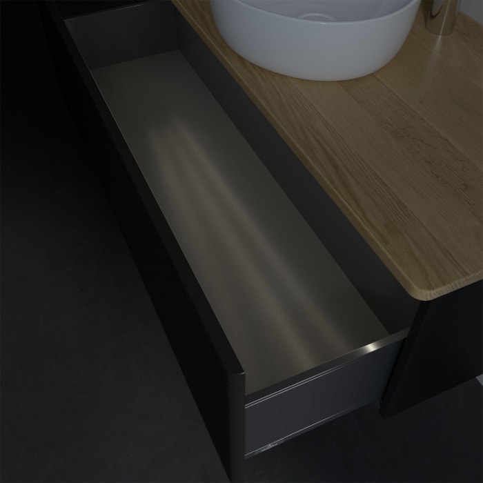 Villeroy & Boch Antao Waschbeckenunterschrank, 120 x 36 cm, 1 Auszug mit LED-Licht, Front mit Struktur, mit Hahnloch, für Waschtisch mittig