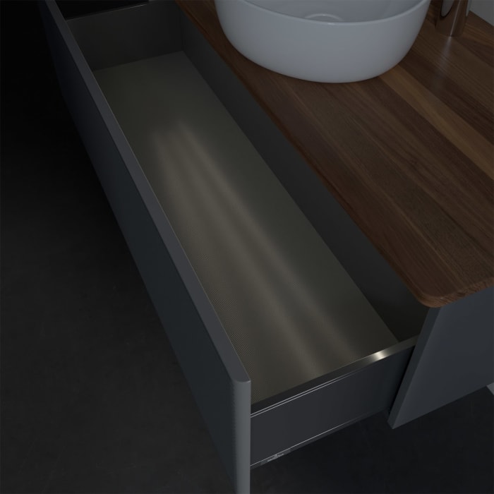 Villeroy & Boch Antao Waschbeckenunterschrank, 120 x 36 cm, 1 Auszug mit LED-Licht, Front mit Struktur, mit Hahnloch, für Waschtisch mittig