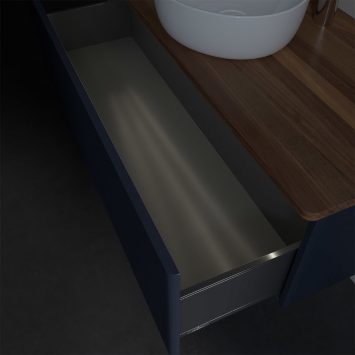 Villeroy & Boch Antao Waschbeckenunterschrank, 120 x 36 cm, 1 Auszug mit LED-Licht, Front mit Struktur, mit Hahnloch, für Waschtisch mittig