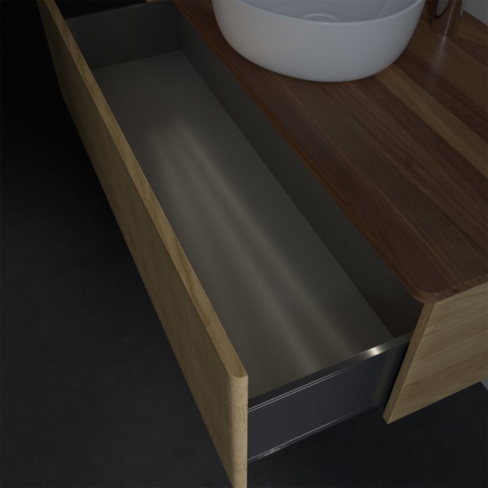 Villeroy & Boch Antao Waschbeckenunterschrank, 120 x 36 cm, 1 Auszug mit LED-Licht, Front mit Struktur, mit Hahnloch, für Waschtisch mittig