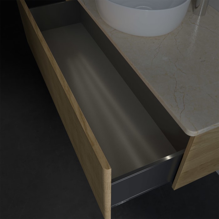 Villeroy & Boch Antao Waschbeckenunterschrank, 120 x 36 cm, 1 Auszug mit LED-Licht, Front mit Struktur, mit Hahnloch, für Waschtisch mittig