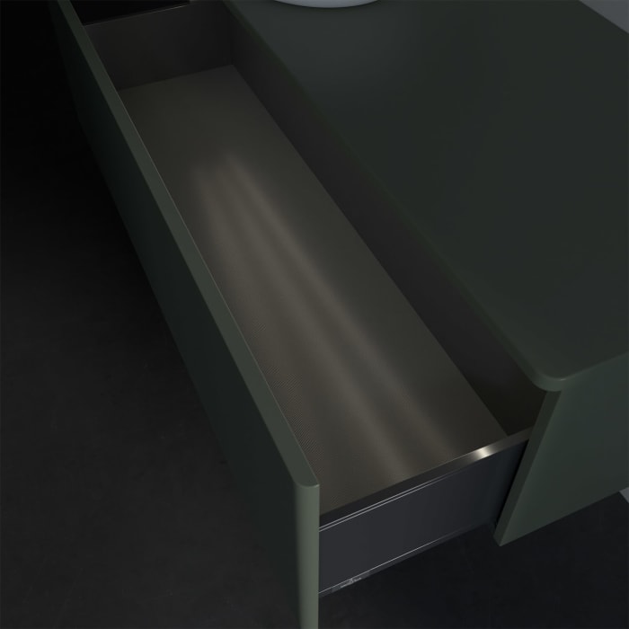 Villeroy & Boch Antao Waschbeckenunterschrank, 120 x 36 cm, 1 Auszug mit LED-Licht, Front ohne Struktur, ohne Hahnloch, für Waschtisch links