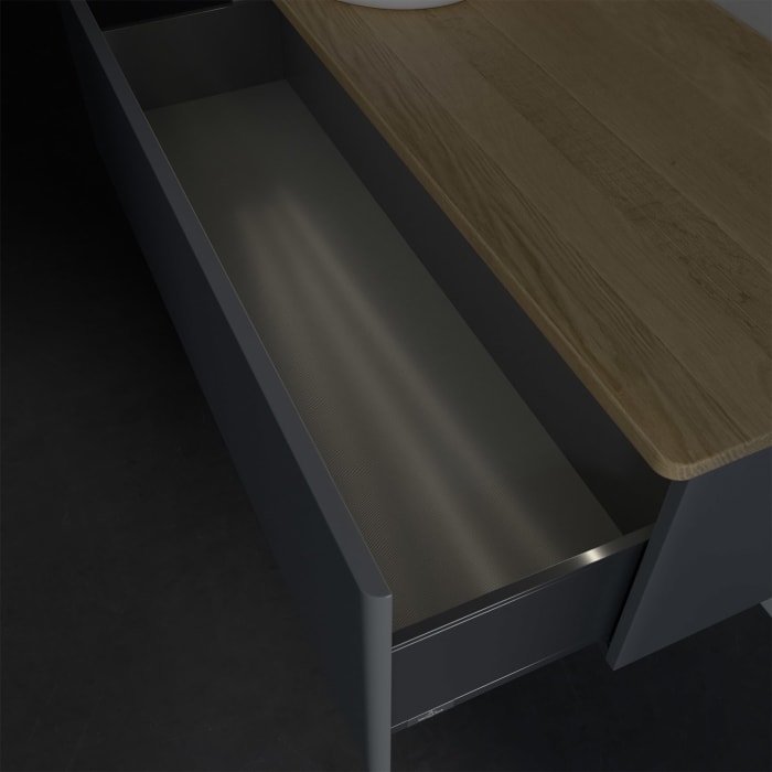 Villeroy & Boch Antao Waschbeckenunterschrank, 120 x 36 cm, 1 Auszug mit LED-Licht, Front ohne Struktur, ohne Hahnloch, für Waschtisch links