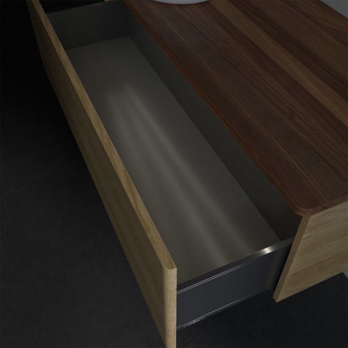 Villeroy & Boch Antao Waschbeckenunterschrank, 120 x 36 cm, 1 Auszug mit LED-Licht, Front ohne Struktur, ohne Hahnloch, für Waschtisch links