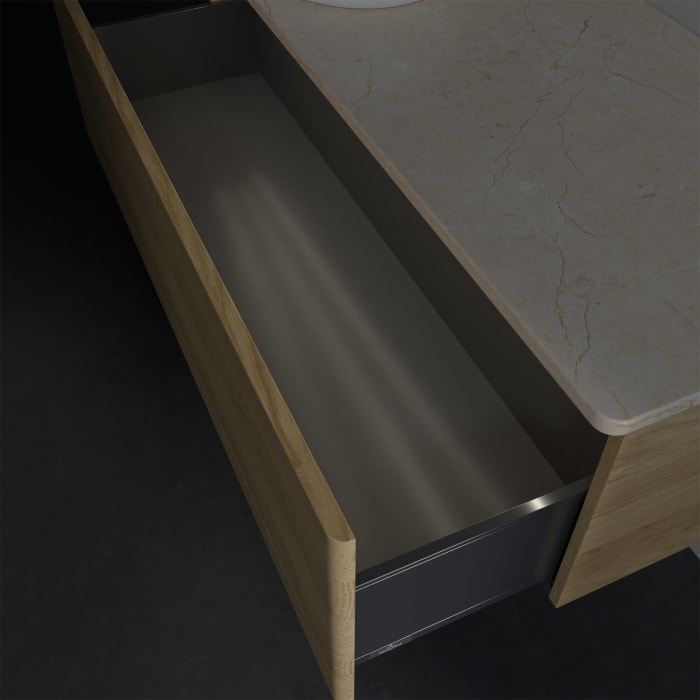 Villeroy & Boch Antao Waschbeckenunterschrank, 120 x 36 cm, 1 Auszug mit LED-Licht, Front ohne Struktur, ohne Hahnloch, für Waschtisch links