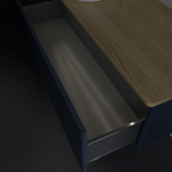 Villeroy & Boch Antao Waschbeckenunterschrank, 120 x 36 cm, 1 Auszug mit LED-Licht, Front ohne Struktur, mit Hahnloch, für Waschtisch links