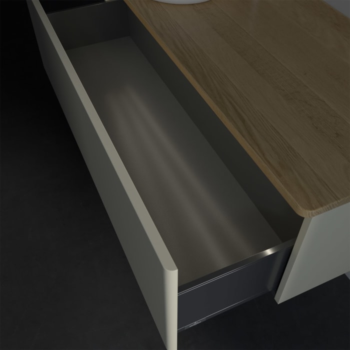 Villeroy & Boch Antao Waschbeckenunterschrank, 120 x 36 cm, 1 Auszug mit LED-Licht, Front ohne Struktur, mit Hahnloch, für Waschtisch links