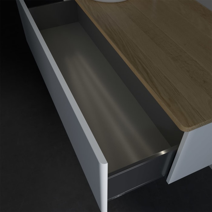 Villeroy & Boch Antao Waschbeckenunterschrank, 120 x 36 cm, 1 Auszug mit LED-Licht, Front ohne Struktur, mit Hahnloch, für Waschtisch links