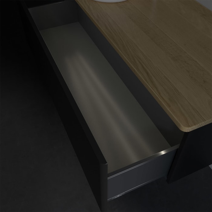 Villeroy & Boch Antao Waschbeckenunterschrank, 120 x 36 cm, 1 Auszug mit LED-Licht, Front ohne Struktur, mit Hahnloch, für Waschtisch links