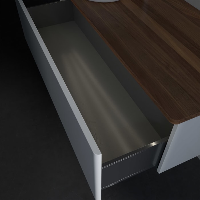 Villeroy & Boch Antao Waschbeckenunterschrank, 120 x 36 cm, 1 Auszug mit LED-Licht, Front ohne Struktur, mit Hahnloch, für Waschtisch links