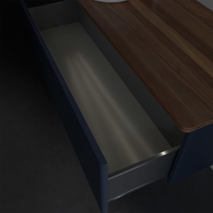 Villeroy & Boch Antao Waschbeckenunterschrank, 120 x 36 cm, 1 Auszug mit LED-Licht, Front ohne Struktur, mit Hahnloch, für Waschtisch links