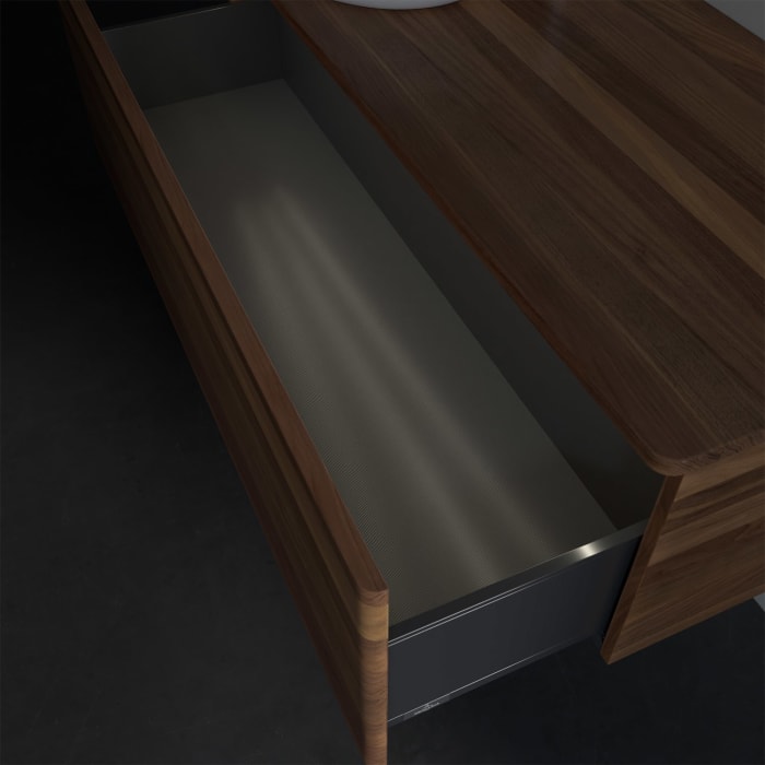 Villeroy & Boch Antao Waschbeckenunterschrank, 120 x 36 cm, 1 Auszug mit LED-Licht, Front ohne Struktur, mit Hahnloch, für Waschtisch links