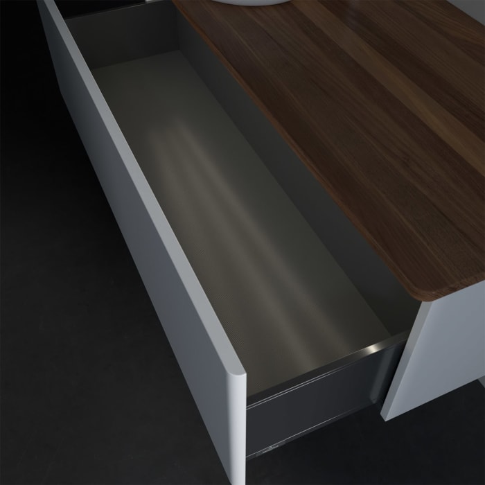 Villeroy & Boch Antao Waschbeckenunterschrank, 120 x 36 cm, 1 Auszug mit LED-Licht, Front ohne Struktur, mit Hahnloch, für Waschtisch links