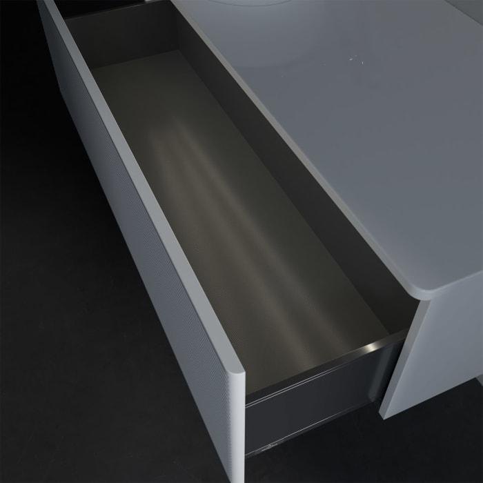 Villeroy & Boch Antao Waschbeckenunterschrank, 120 x 36 cm, 1 Auszug mit LED-Licht, Front mit Struktur, ohne Hahnloch, für Waschtisch links