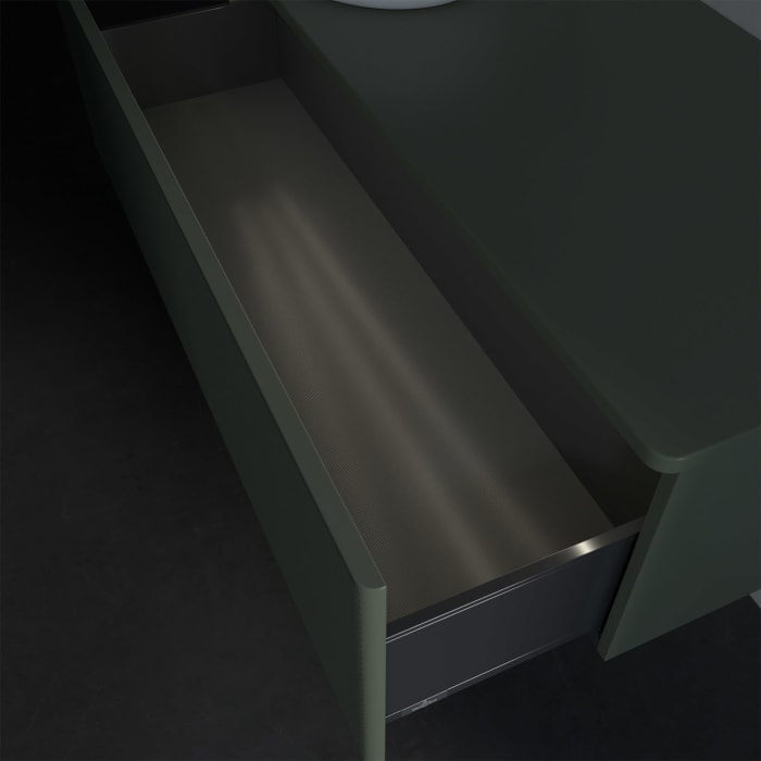 Villeroy & Boch Antao Waschbeckenunterschrank, 120 x 36 cm, 1 Auszug mit LED-Licht, Front mit Struktur, ohne Hahnloch, für Waschtisch links