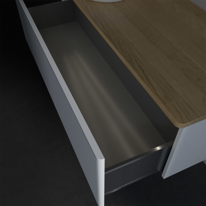 Villeroy & Boch Antao Waschbeckenunterschrank, 120 x 36 cm, 1 Auszug mit LED-Licht, Front mit Struktur, ohne Hahnloch, für Waschtisch links