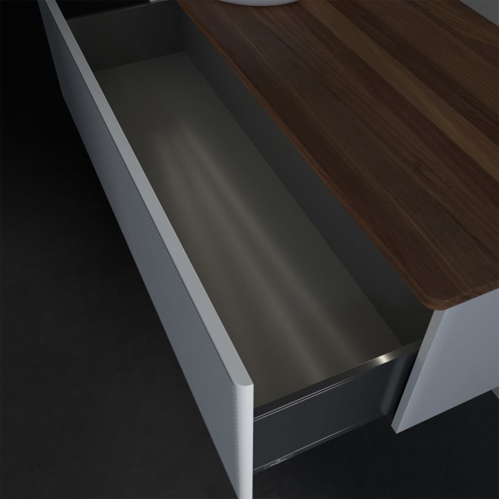 Villeroy & Boch Antao Waschbeckenunterschrank, 120 x 36 cm, 1 Auszug mit LED-Licht, Front mit Struktur, ohne Hahnloch, für Waschtisch links