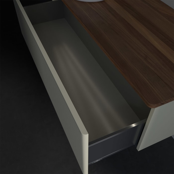 Villeroy & Boch Antao Waschbeckenunterschrank, 120 x 36 cm, 1 Auszug mit LED-Licht, Front mit Struktur, ohne Hahnloch, für Waschtisch links