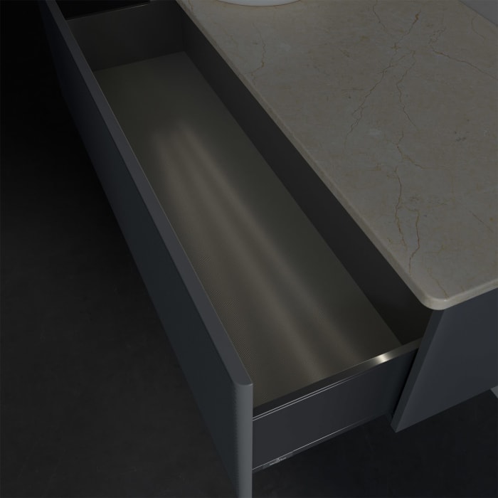 Villeroy & Boch Antao Waschbeckenunterschrank, 120 x 36 cm, 1 Auszug mit LED-Licht, Front mit Struktur, ohne Hahnloch, für Waschtisch links