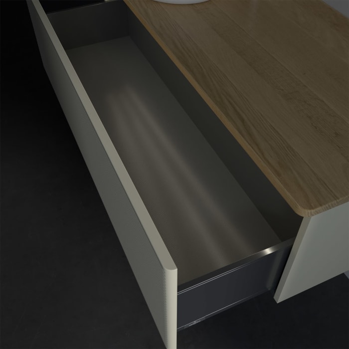 Villeroy & Boch Antao Waschbeckenunterschrank, 120 x 36 cm, 1 Auszug mit LED-Licht, Front mit Struktur, mit Hahnloch, für Waschtisch links