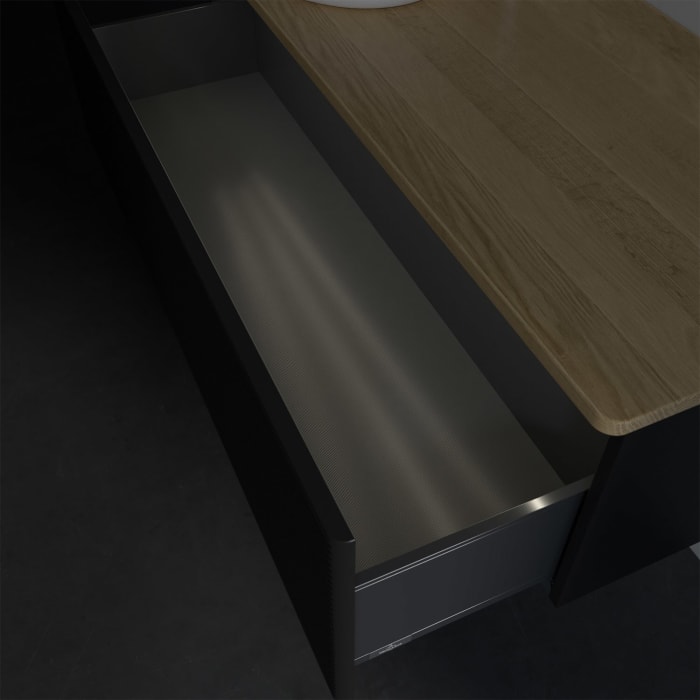 Villeroy & Boch Antao Waschbeckenunterschrank, 120 x 36 cm, 1 Auszug mit LED-Licht, Front mit Struktur, mit Hahnloch, für Waschtisch links