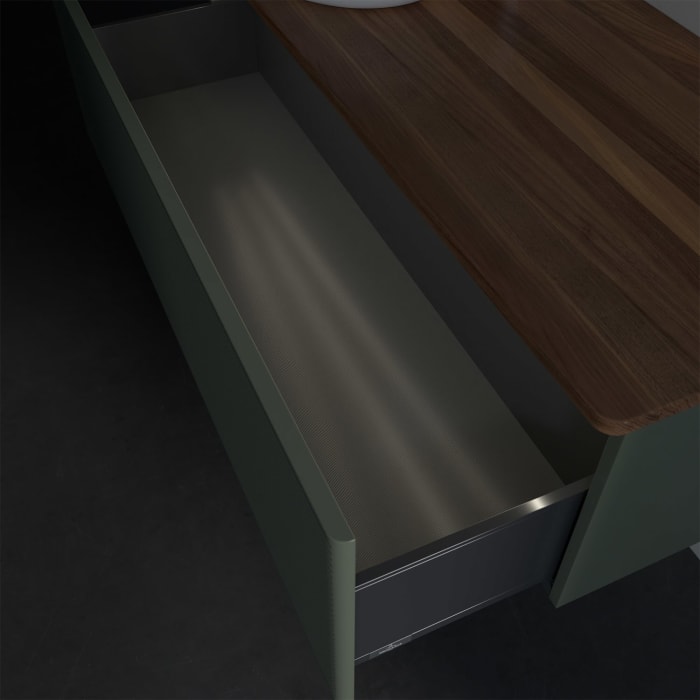 Villeroy & Boch Antao Waschbeckenunterschrank, 120 x 36 cm, 1 Auszug mit LED-Licht, Front mit Struktur, mit Hahnloch, für Waschtisch links