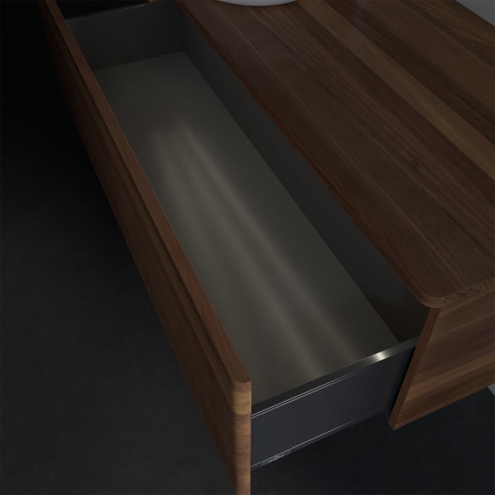 Villeroy & Boch Antao Waschbeckenunterschrank, 120 x 36 cm, 1 Auszug mit LED-Licht, Front mit Struktur, mit Hahnloch, für Waschtisch links