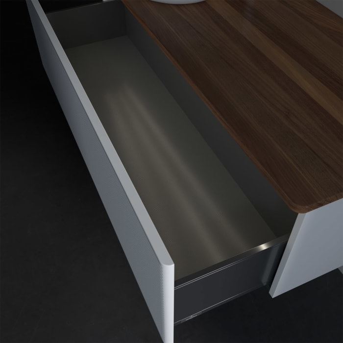 Villeroy & Boch Antao Waschbeckenunterschrank, 120 x 36 cm, 1 Auszug mit LED-Licht, Front mit Struktur, mit Hahnloch, für Waschtisch links