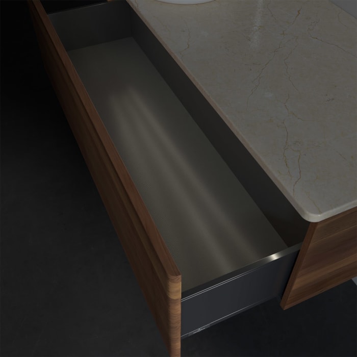 Villeroy & Boch Antao Waschbeckenunterschrank, 120 x 36 cm, 1 Auszug mit LED-Licht, Front mit Struktur, mit Hahnloch, für Waschtisch links