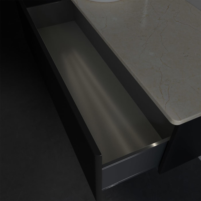 Villeroy & Boch Antao Waschbeckenunterschrank, 120 x 36 cm, 1 Auszug mit LED-Licht, Front mit Struktur, mit Hahnloch, für Waschtisch links