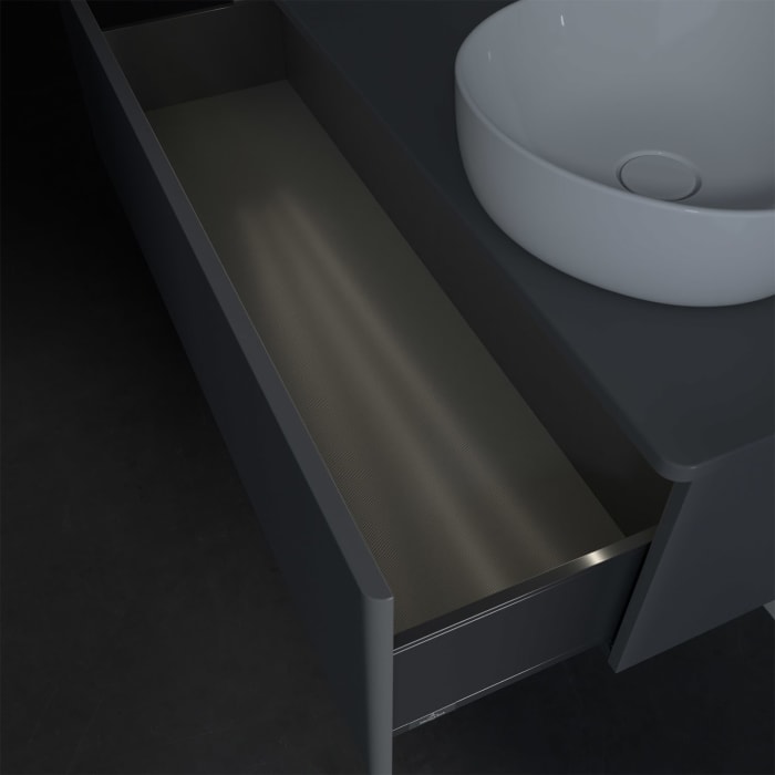 Villeroy & Boch Antao Waschbeckenunterschrank, 120 x 36 cm, 1 Auszug mit LED-Licht, Front ohne Struktur, ohne Hahnloch, für Waschtisch rechts