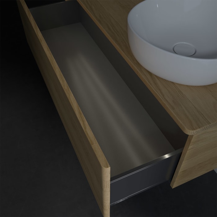 Villeroy & Boch Antao Waschbeckenunterschrank, 120 x 36 cm, 1 Auszug mit LED-Licht, Front ohne Struktur, ohne Hahnloch, für Waschtisch rechts