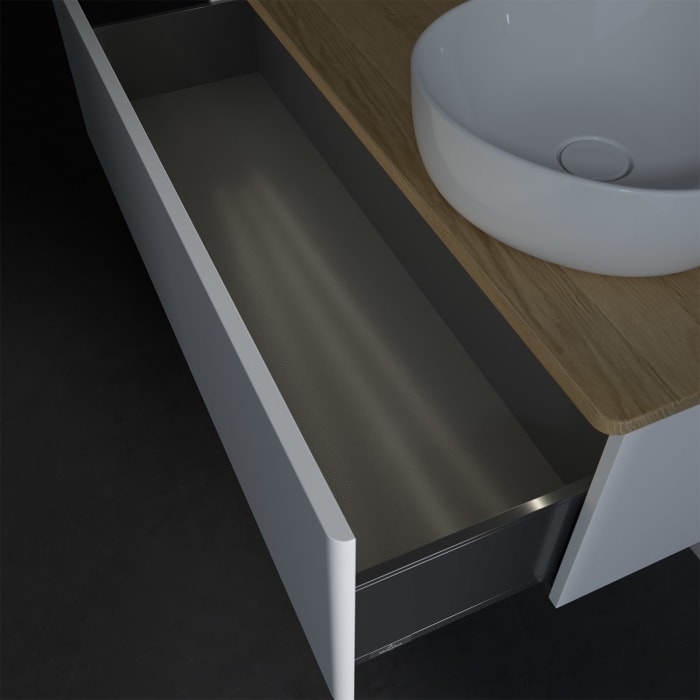 Villeroy & Boch Antao Waschbeckenunterschrank, 120 x 36 cm, 1 Auszug mit LED-Licht, Front ohne Struktur, ohne Hahnloch, für Waschtisch rechts