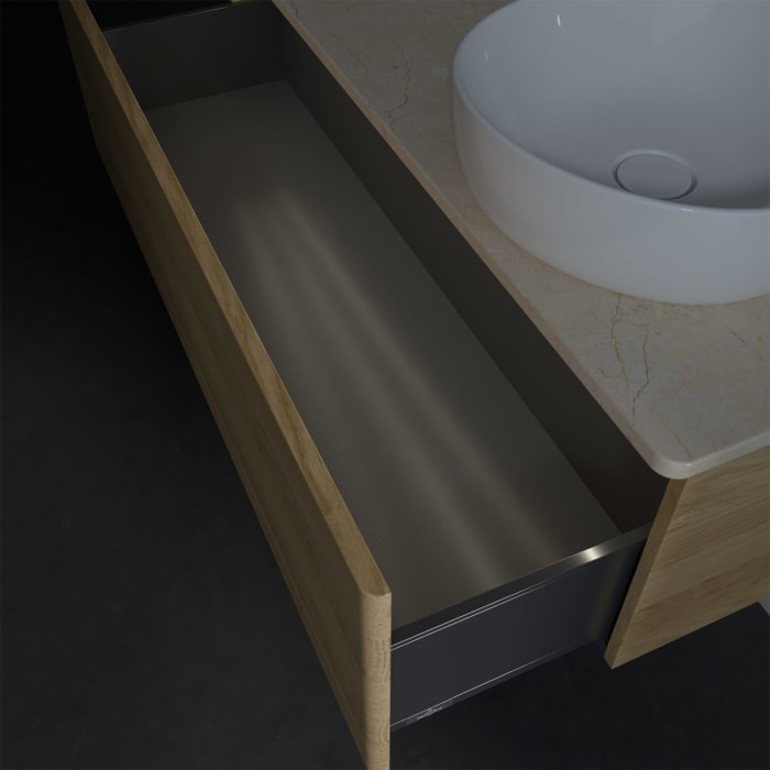 Villeroy & Boch Antao Waschbeckenunterschrank, 120 x 36 cm, 1 Auszug mit LED-Licht, Front ohne Struktur, ohne Hahnloch, für Waschtisch rechts