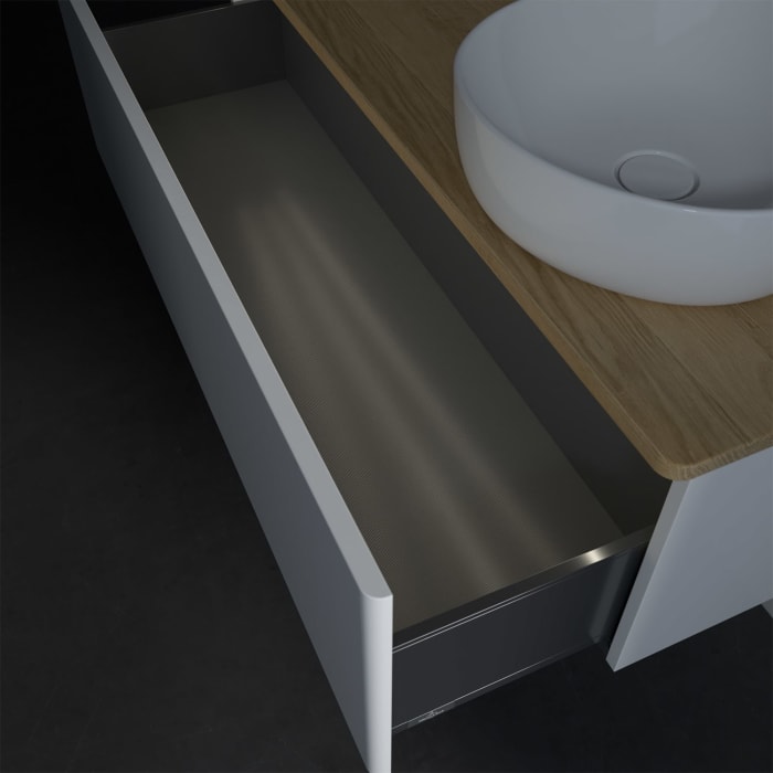 Villeroy & Boch Antao Waschbeckenunterschrank, 120 x 36 cm, 1 Auszug mit LED-Licht, Front ohne Struktur, mit Hahnloch, für Waschtisch rechts