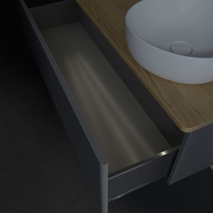 Villeroy & Boch Antao Waschbeckenunterschrank, 120 x 36 cm, 1 Auszug mit LED-Licht, Front ohne Struktur, mit Hahnloch, für Waschtisch rechts