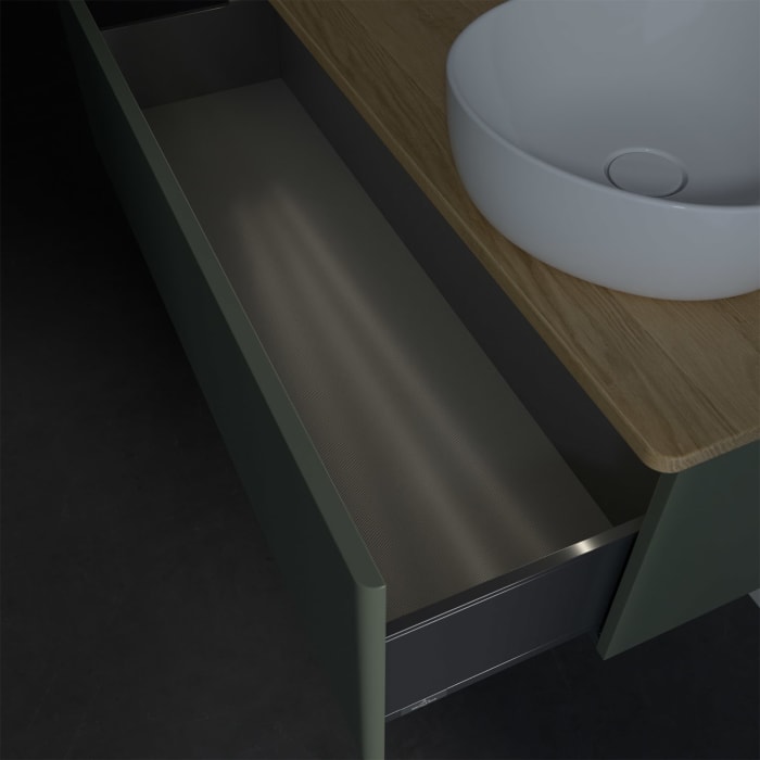 Villeroy & Boch Antao Waschbeckenunterschrank, 120 x 36 cm, 1 Auszug mit LED-Licht, Front ohne Struktur, mit Hahnloch, für Waschtisch rechts