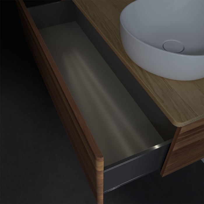 Villeroy & Boch Antao Waschbeckenunterschrank, 120 x 36 cm, 1 Auszug mit LED-Licht, Front ohne Struktur, mit Hahnloch, für Waschtisch rechts