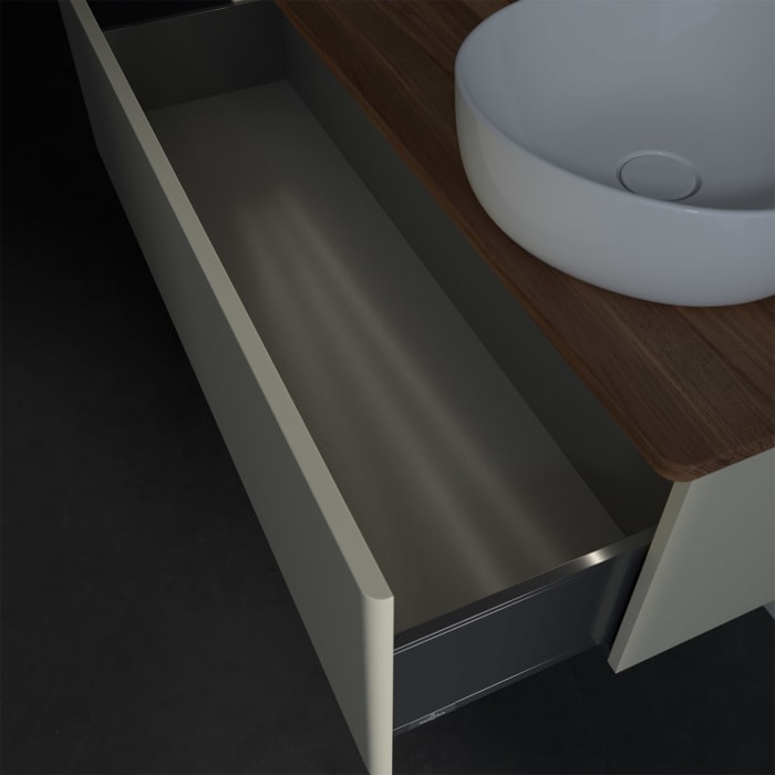 Villeroy & Boch Antao Waschbeckenunterschrank, 120 x 36 cm, 1 Auszug mit LED-Licht, Front ohne Struktur, mit Hahnloch, für Waschtisch rechts