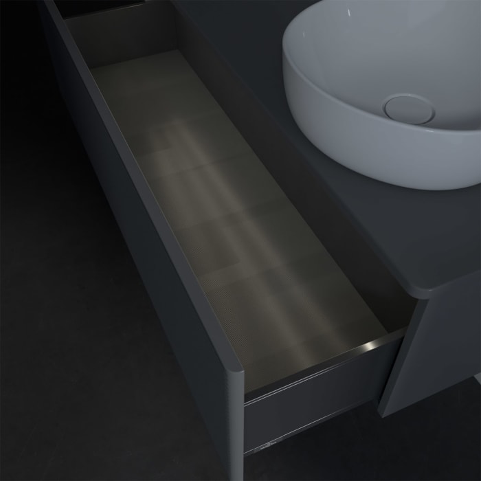 Villeroy & Boch Antao Waschbeckenunterschrank, 120 x 36 cm, 1 Auszug mit LED-Licht, Front mit Struktur, ohne Hahnloch, für Waschtisch rechts