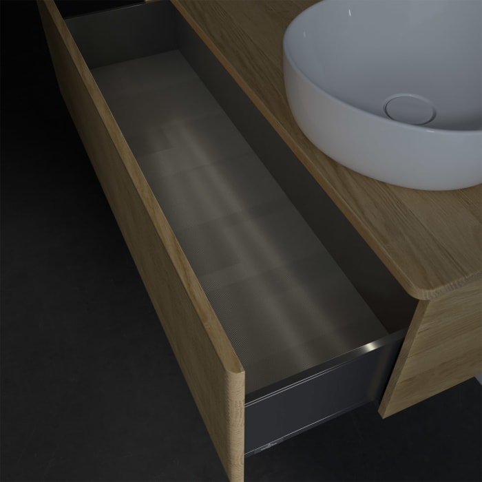 Villeroy & Boch Antao Waschbeckenunterschrank, 120 x 36 cm, 1 Auszug mit LED-Licht, Front mit Struktur, ohne Hahnloch, für Waschtisch rechts