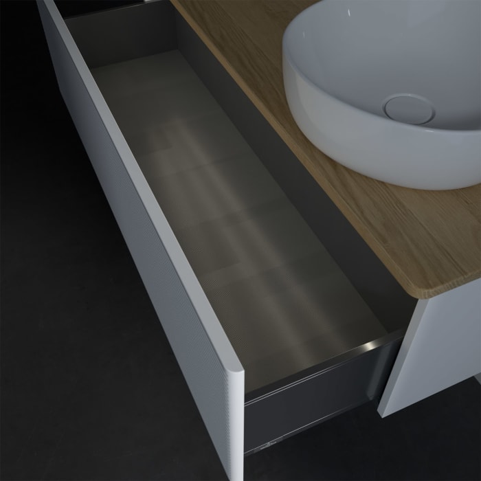 Villeroy & Boch Antao Waschbeckenunterschrank, 120 x 36 cm, 1 Auszug mit LED-Licht, Front mit Struktur, ohne Hahnloch, für Waschtisch rechts