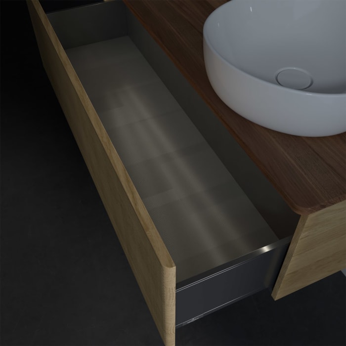 Villeroy & Boch Antao Waschbeckenunterschrank, 120 x 36 cm, 1 Auszug mit LED-Licht, Front mit Struktur, ohne Hahnloch, für Waschtisch rechts