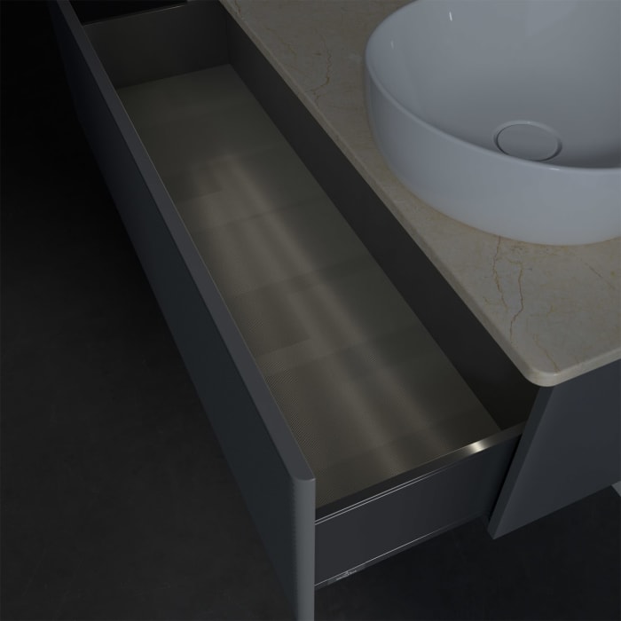 Villeroy & Boch Antao Waschbeckenunterschrank, 120 x 36 cm, 1 Auszug mit LED-Licht, Front mit Struktur, ohne Hahnloch, für Waschtisch rechts