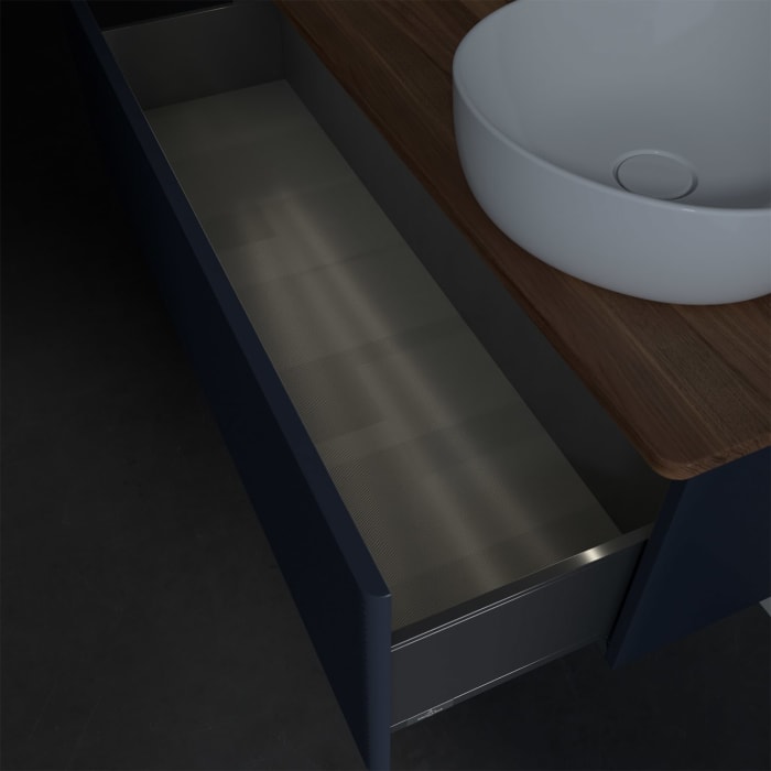 Villeroy & Boch Antao Waschbeckenunterschrank, 120 x 36 cm, 1 Auszug mit LED-Licht, Front mit Struktur, mit Hahnloch, für Waschtisch rechts