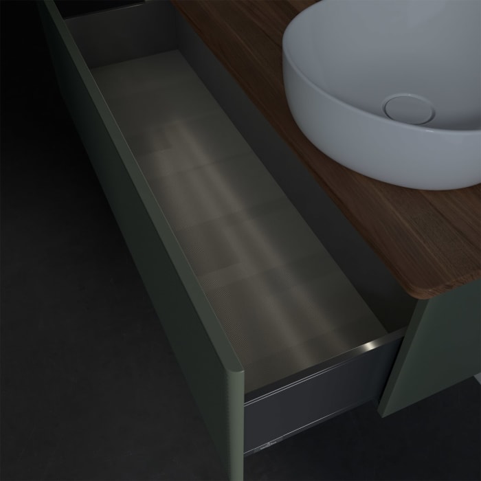 Villeroy & Boch Antao Waschbeckenunterschrank, 120 x 36 cm, 1 Auszug mit LED-Licht, Front mit Struktur, mit Hahnloch, für Waschtisch rechts