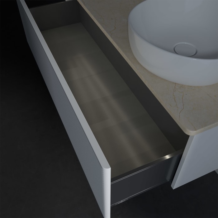 Villeroy & Boch Antao Waschbeckenunterschrank, 120 x 36 cm, 1 Auszug mit LED-Licht, Front mit Struktur, mit Hahnloch, für Waschtisch rechts