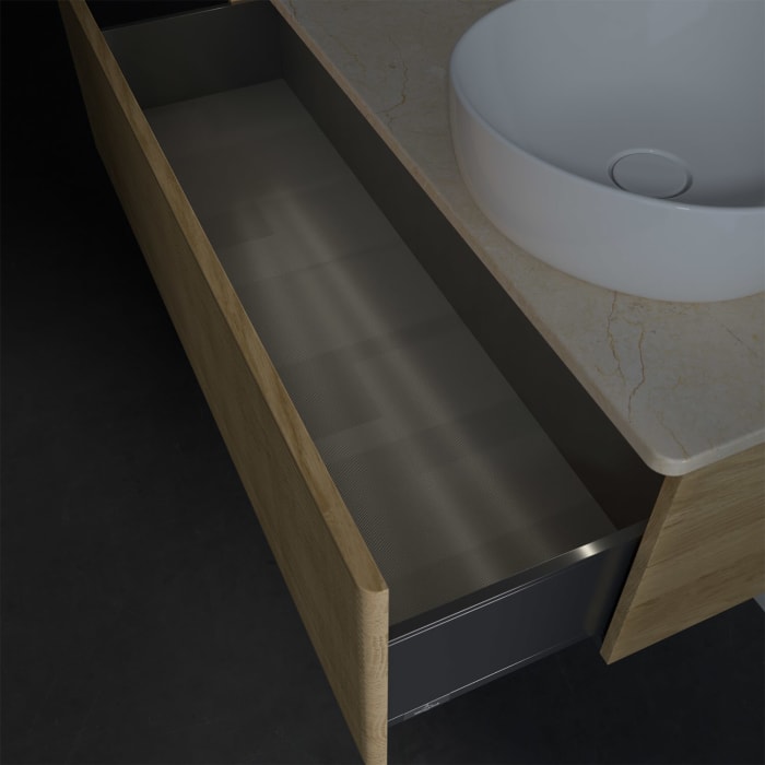 Villeroy & Boch Antao Waschbeckenunterschrank, 120 x 36 cm, 1 Auszug mit LED-Licht, Front mit Struktur, mit Hahnloch, für Waschtisch rechts