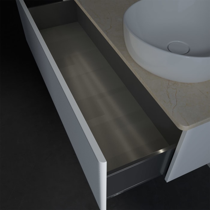 Villeroy & Boch Antao Waschbeckenunterschrank, 120 x 36 cm, 1 Auszug mit LED-Licht, Front mit Struktur, mit Hahnloch, für Waschtisch rechts